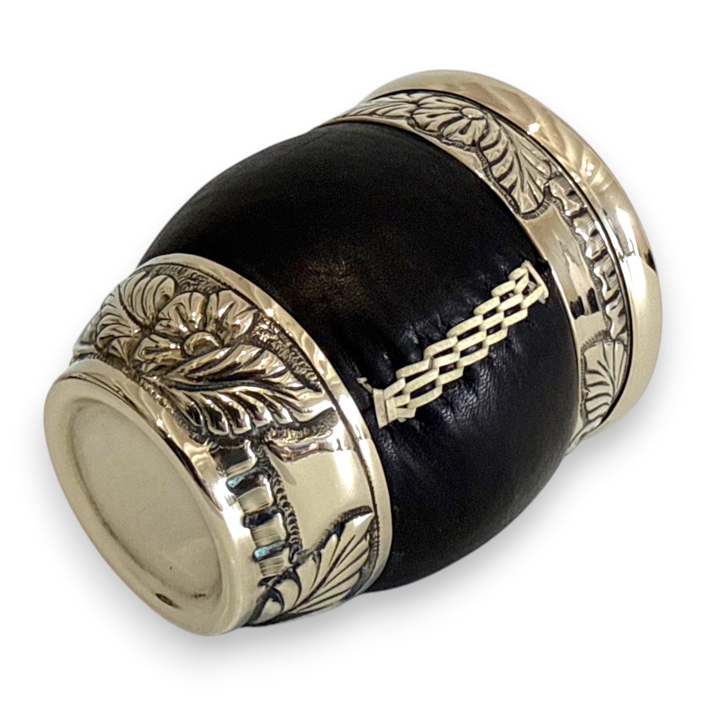 Mate Imperial Nero in Cuoio con base e Virola decorate e Cuciture IDM | Luxury
