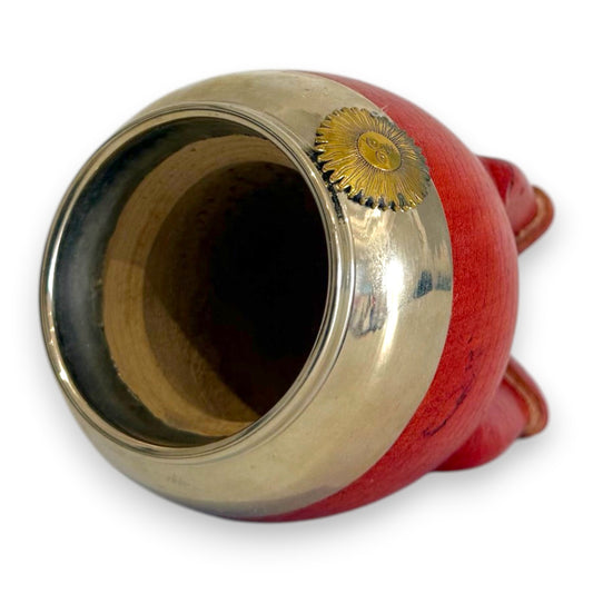 Mate Torpedo in Cuoio "Sol de Mayo" Rosso e Virola Alpaca | Standard