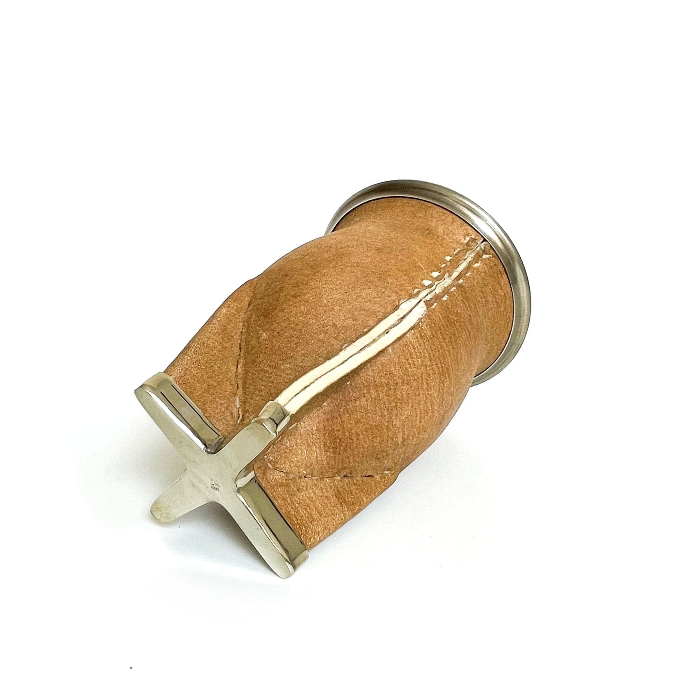 Mate Camionero Cuoio Crudo con base rinforzata e Virola lavorata in Alpaca | Premium