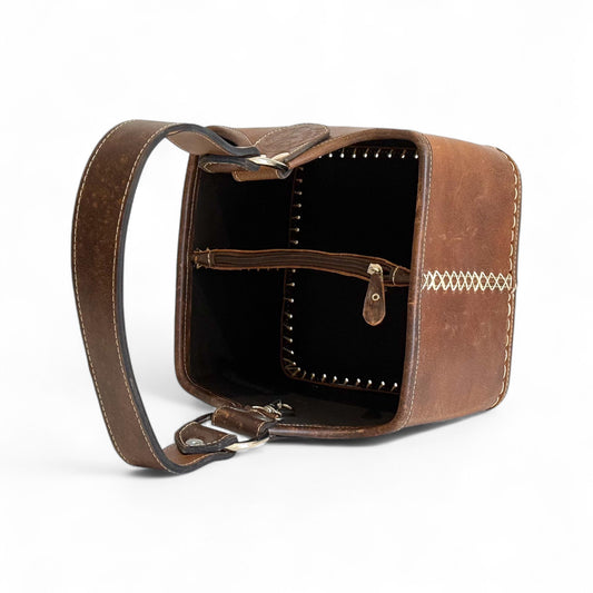 Matera a Cesta in cuoio Marrone con Cuciture Premium