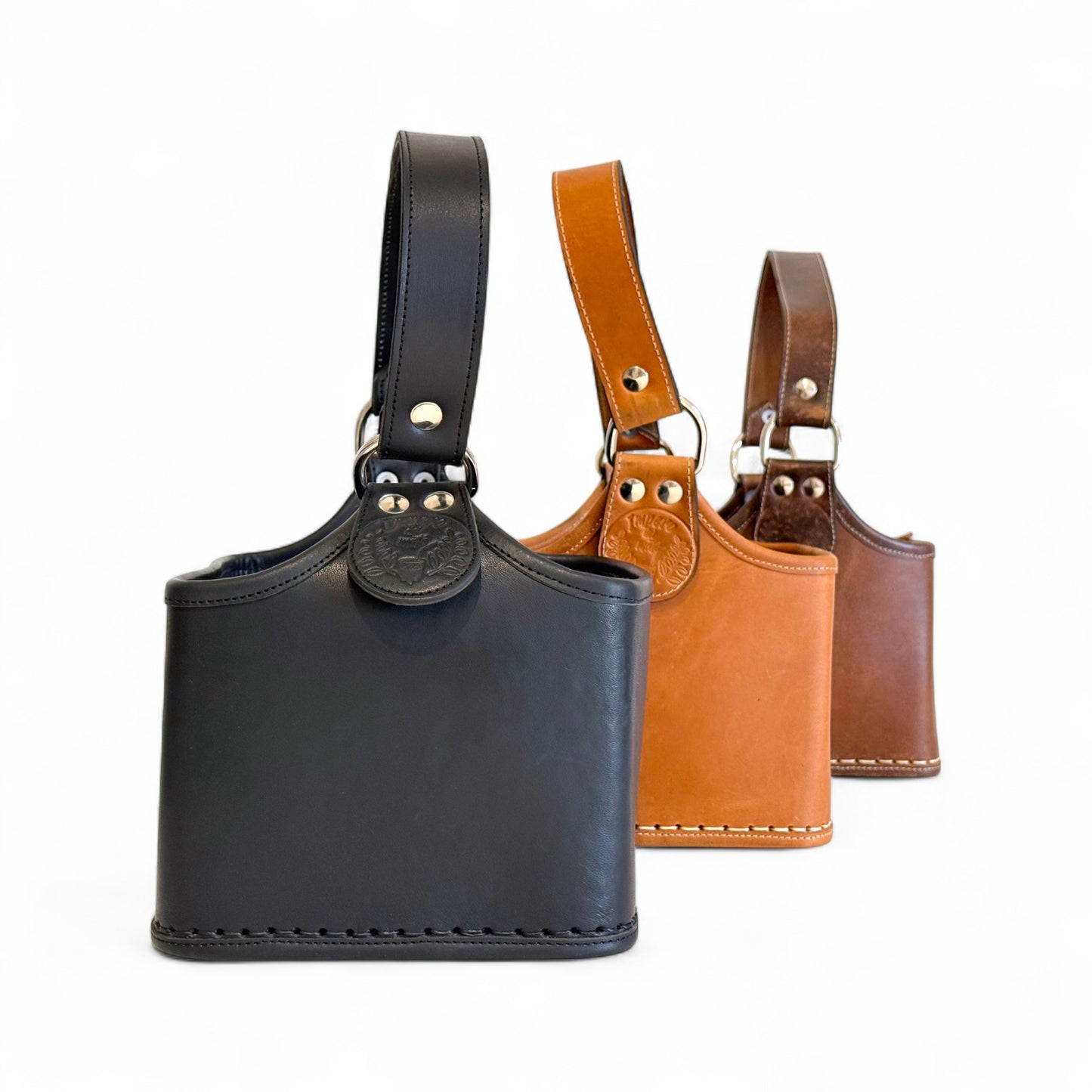 Matera a Cesta in cuoio Marrone con Cuciture Premium