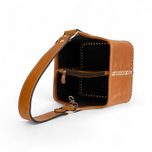 Matera a Cesta in cuoio Marrone con Cuciture Premium