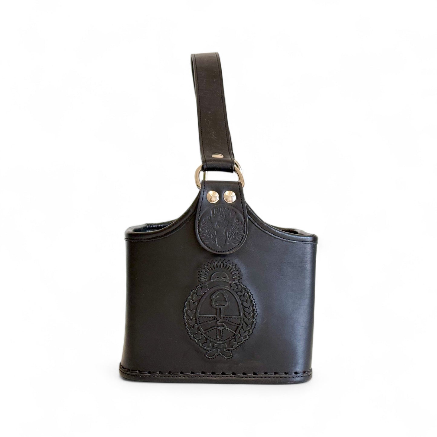 Matera a Cesta "ARGENTINA" in cuoio Nero con Cuciture Premium