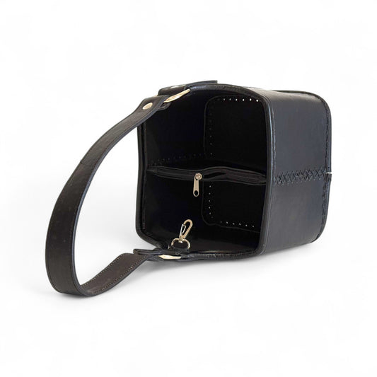 Matera a Cesta "ARGENTINA" in cuoio Nero con Cuciture Premium