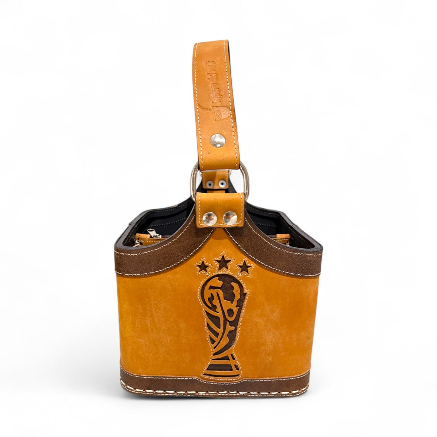 Matera a Cesta "AFA" in cuoio Marrone con Cuciture Premium