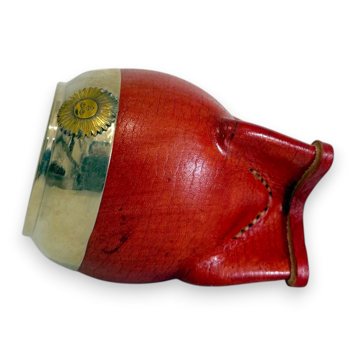 Mate Torpedo in Cuoio "Sol de Mayo" Rosso e Virola Alpaca | Standard