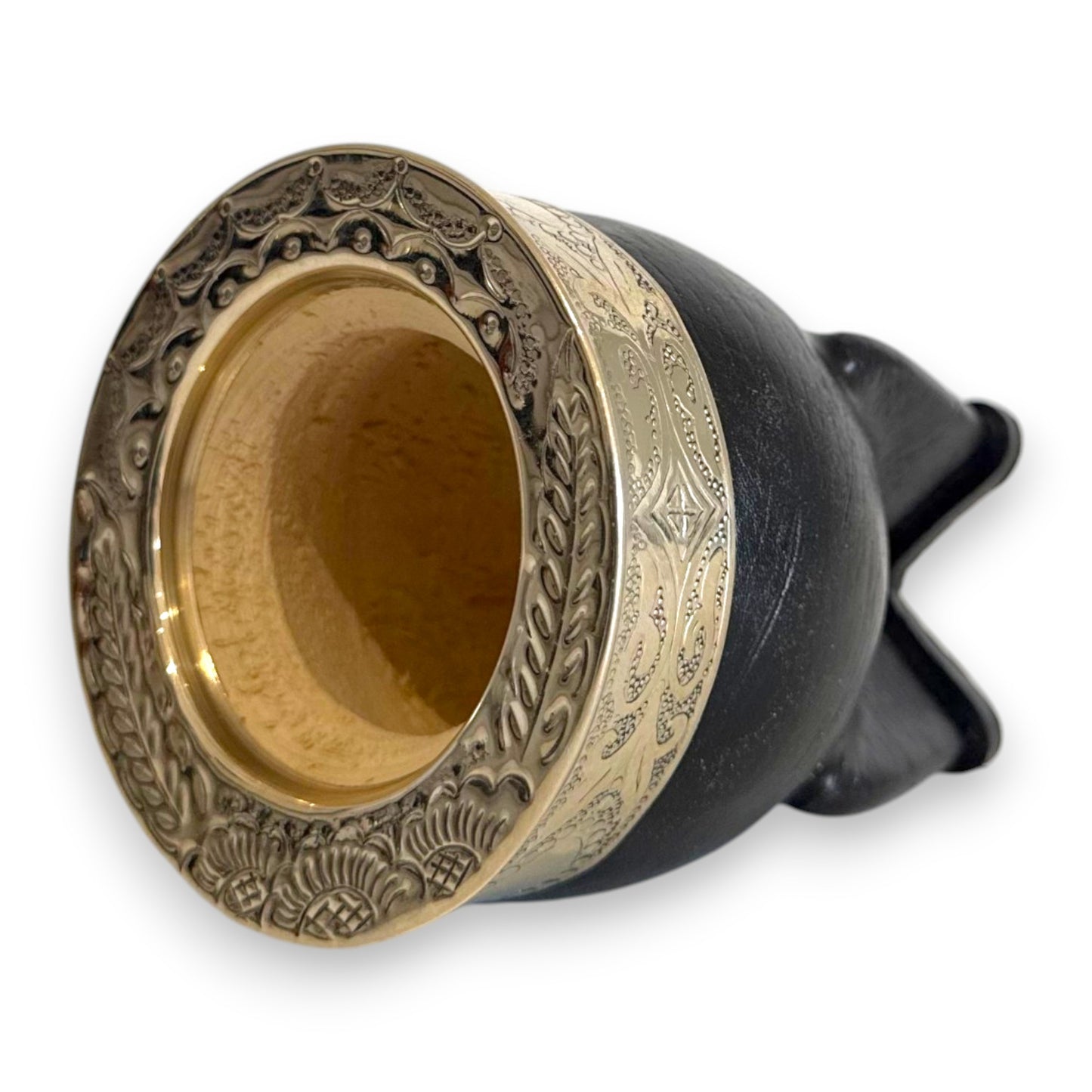 Mate Imperial in Cuoio Nero con Virola decorata in Alpaca | Standard
