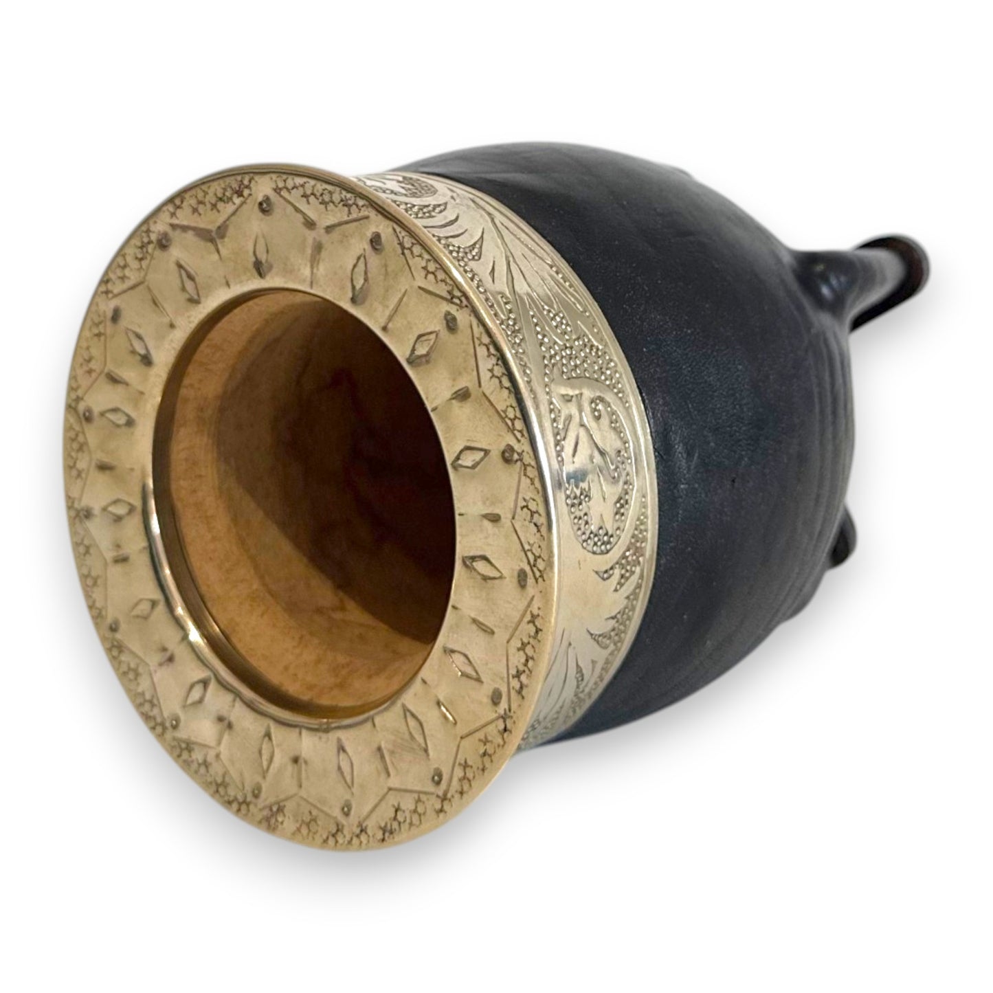 Mate Imperial in Cuoio Nero con Virola decorata in Alpaca | Standard
