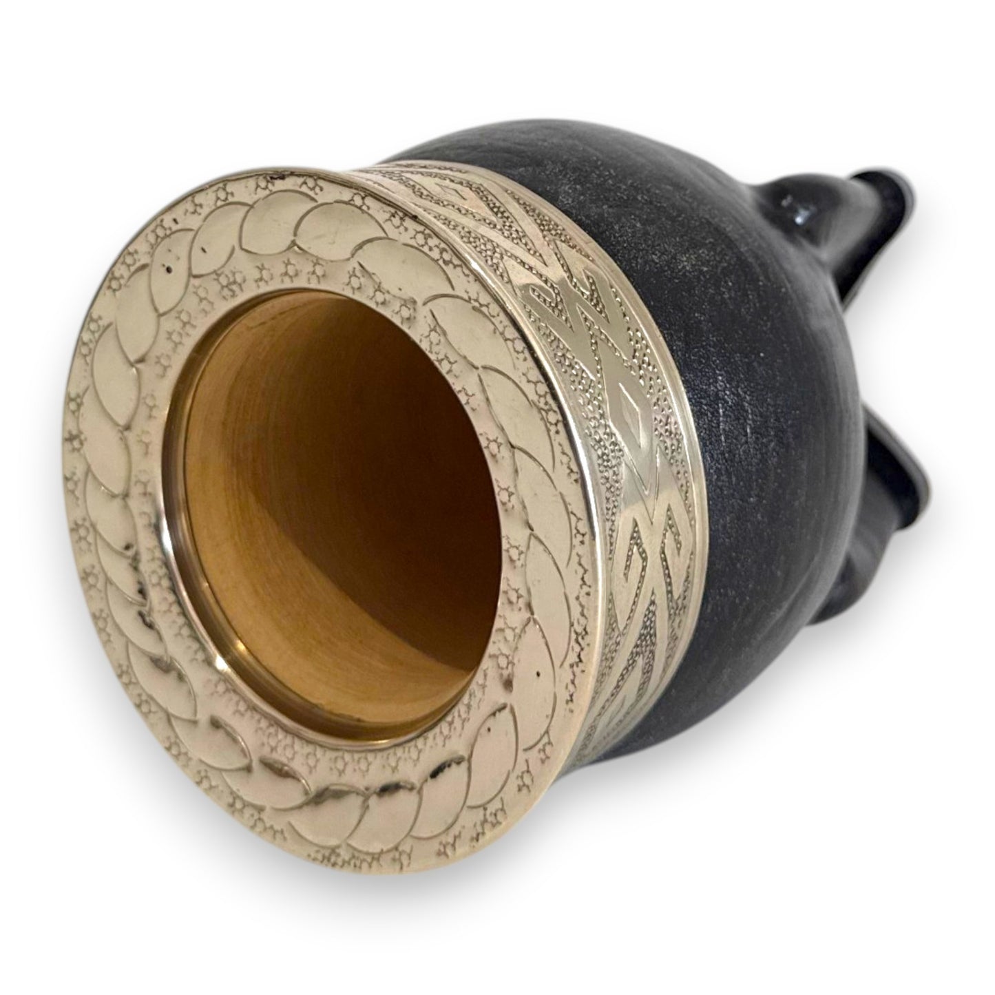 Mate Imperial in Cuoio Nero con Virola decorata in Alpaca | Standard
