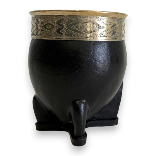 Mate Imperial in Cuoio Nero con Virola decorata in Alpaca | Standard