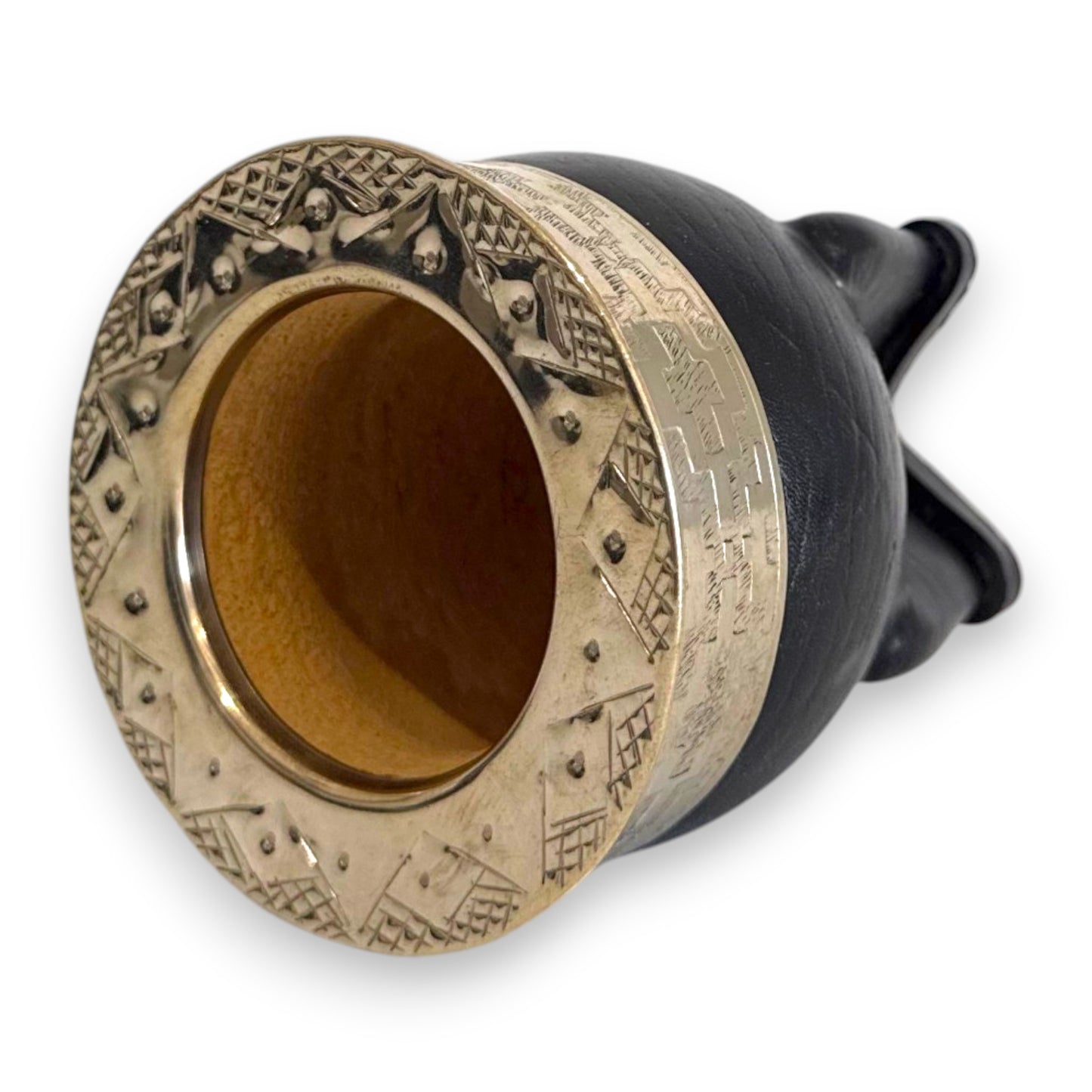 Mate Imperial in Cuoio Nero con Virola decorata in Alpaca | Standard
