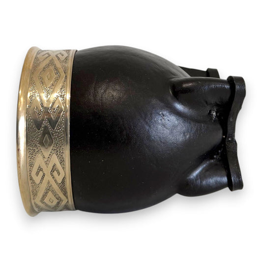 Mate Imperial in Cuoio Nero con Virola decorata in Alpaca | Standard