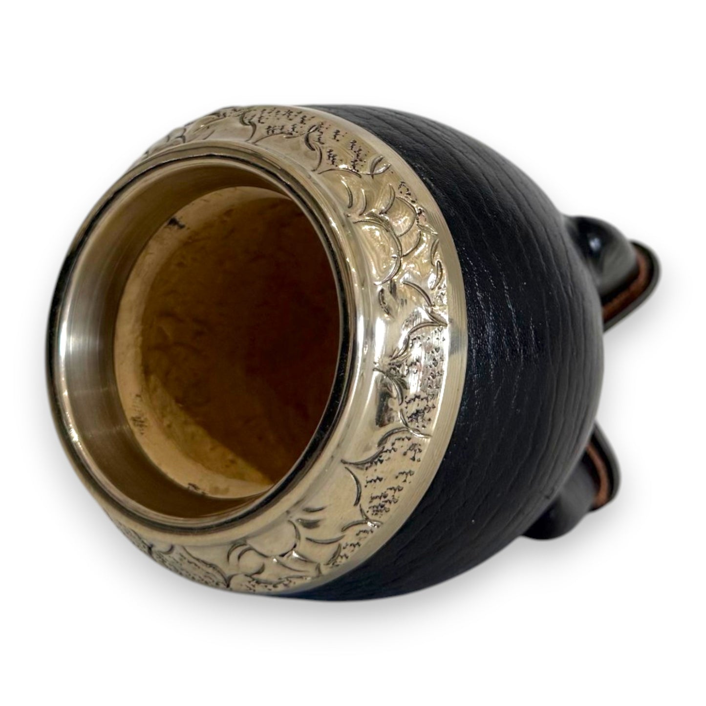 Mate Torpedo in Cuoio Nero e Virola Alpaca | Standard