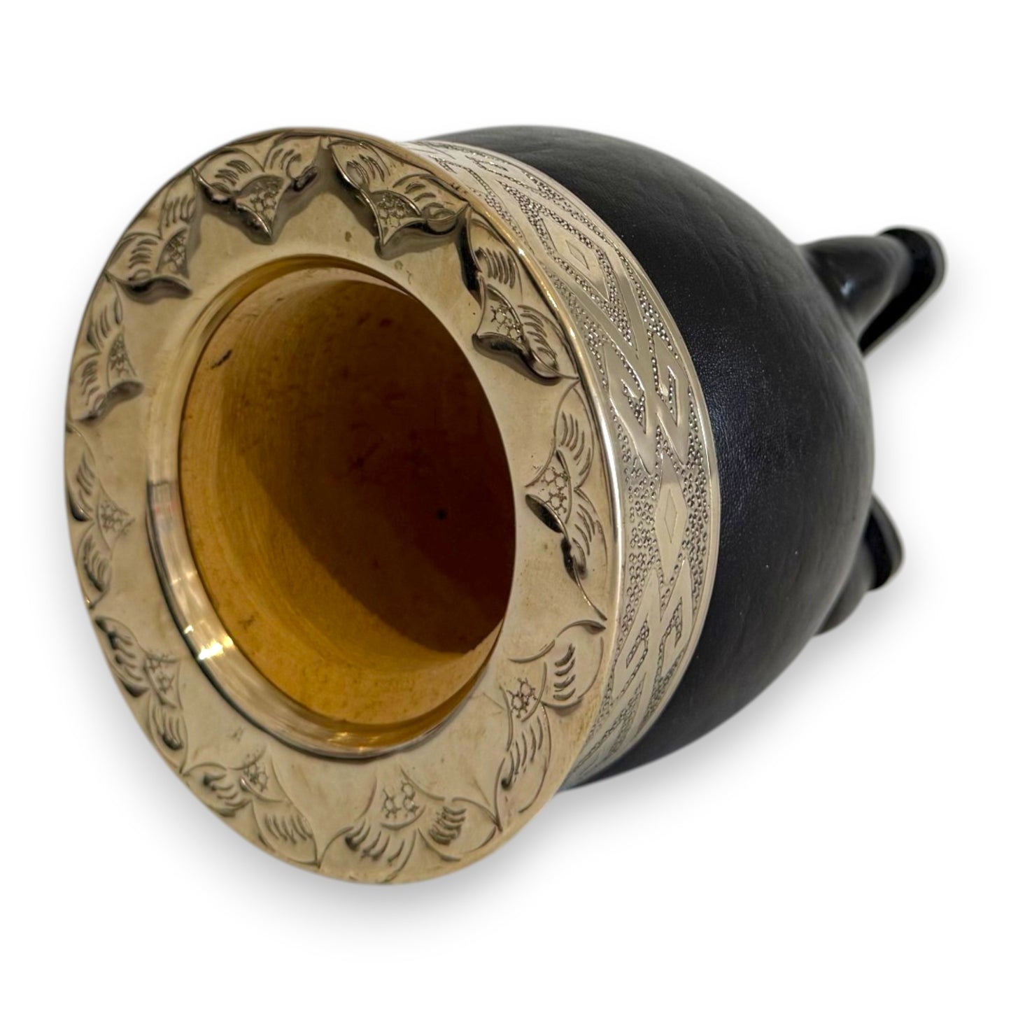 Mate Imperial in Cuoio Nero con Virola decorata in Alpaca | Standard