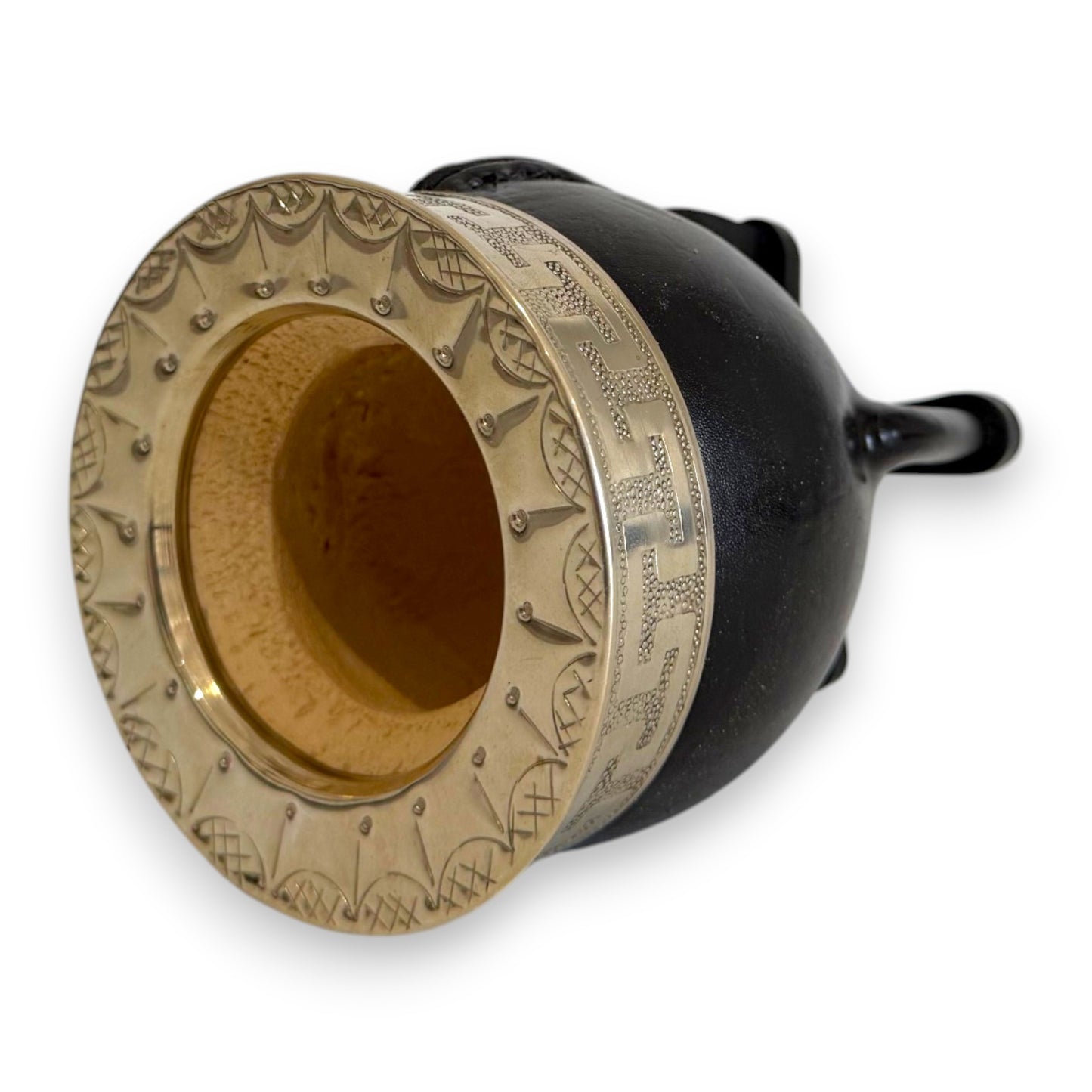 Mate Imperial in Cuoio Nero con Virola decorata in Alpaca | Standard