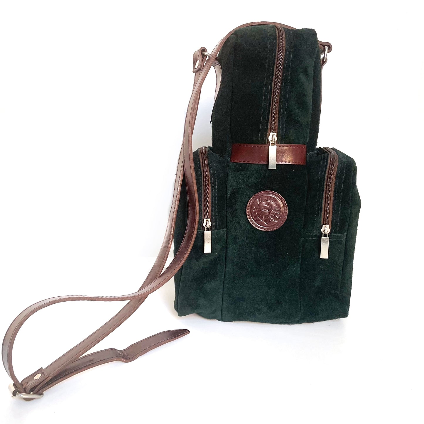 Green pine backpack branded "IDM" suede for Thermos Stanley, Mate and Yerbera