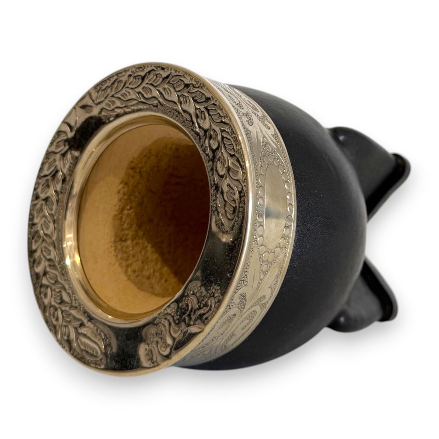 Mate Imperial in Cuoio Nero con Virola decorata in Alpaca | Standard