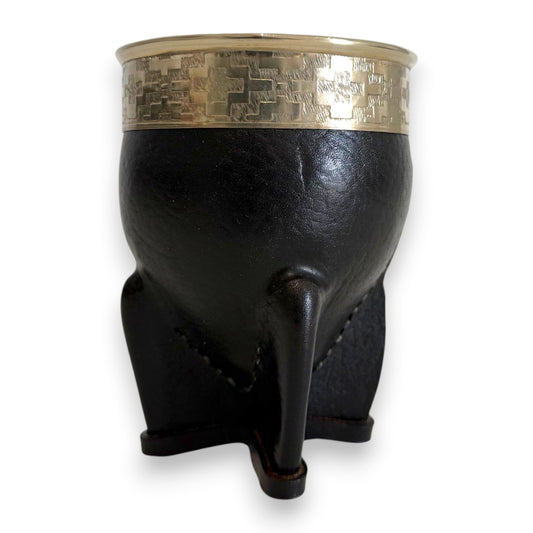 Mate Imperial in Cuoio Nero con Virola decorata in Alpaca | Standard