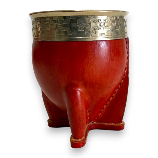 Mate Imperial in Cuoio Bordò con Virola decorata in Alpaca | Standard
