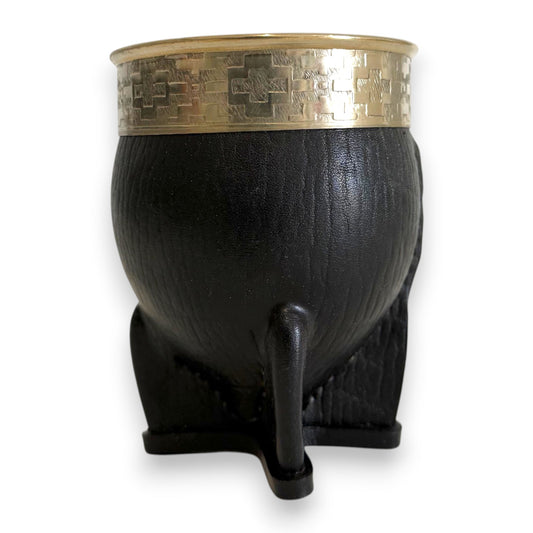 Mate Imperial in Cuoio Nero con Virola decorata in Alpaca | Standard