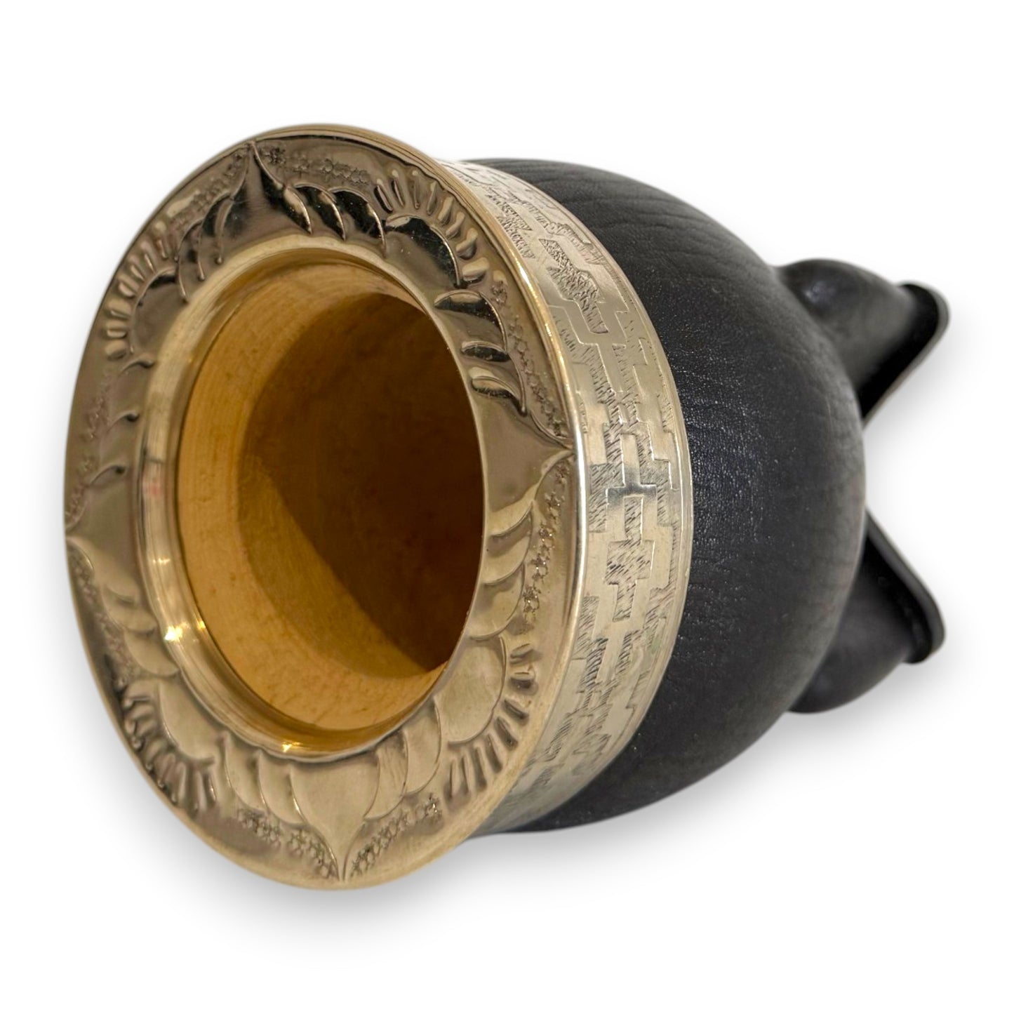 Mate Imperial in Cuoio Nero con Virola decorata in Alpaca | Standard
