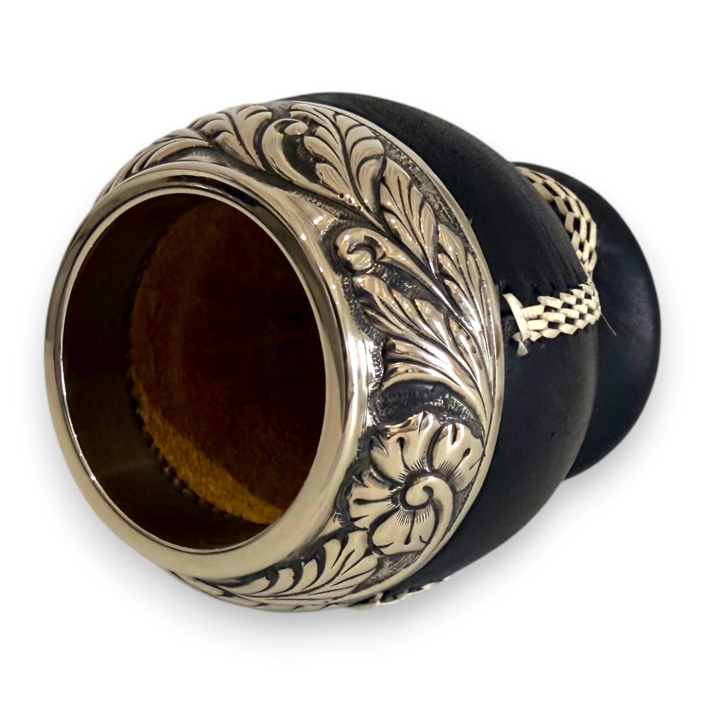 Mate Torpedo Nero a "Coppa", Virola Alpaca e Cuciture IDM | Premium