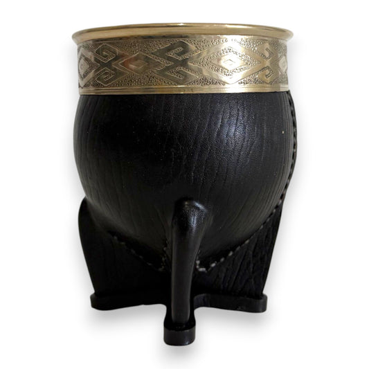 Mate Imperial in Cuoio Nero con Virola decorata in Alpaca | Standard