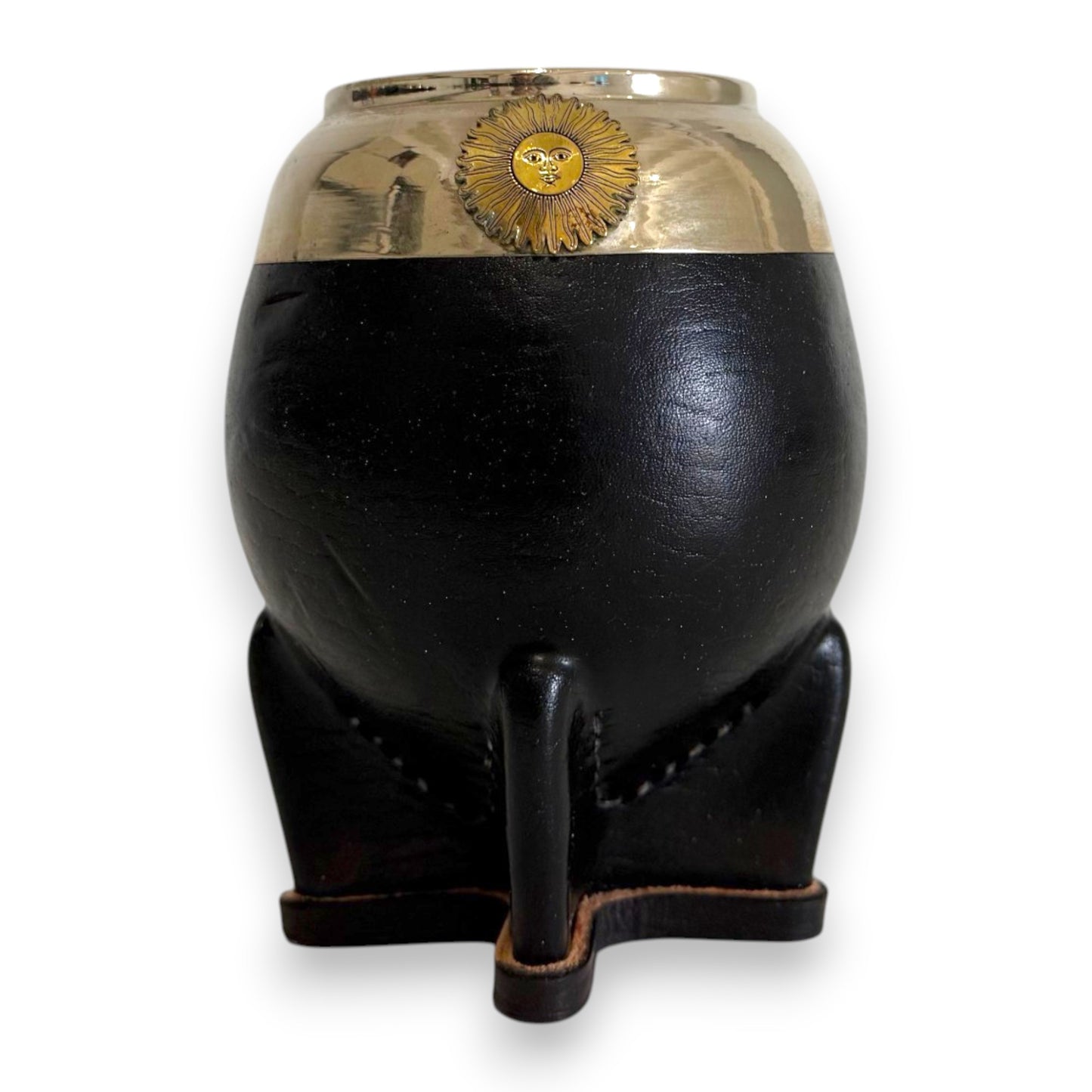 Mate Torpedo in Cuoio "Sol de Mayo" Nero e Virola Alpaca | Standard