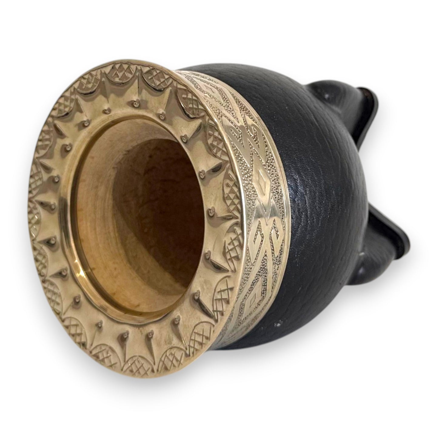 Mate Imperial in Cuoio Nero con Virola decorata in Alpaca | Standard