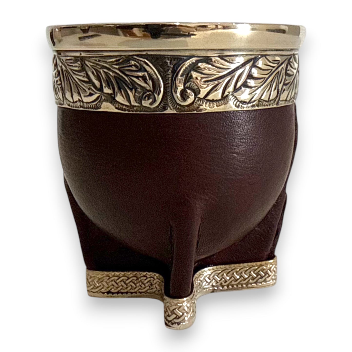 Mate Imperial Marrone in Cuoio con base, Virola decorata | Luxury