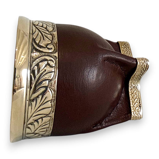 Mate Imperial Marrone in Cuoio con base, Virola decorata | Luxury