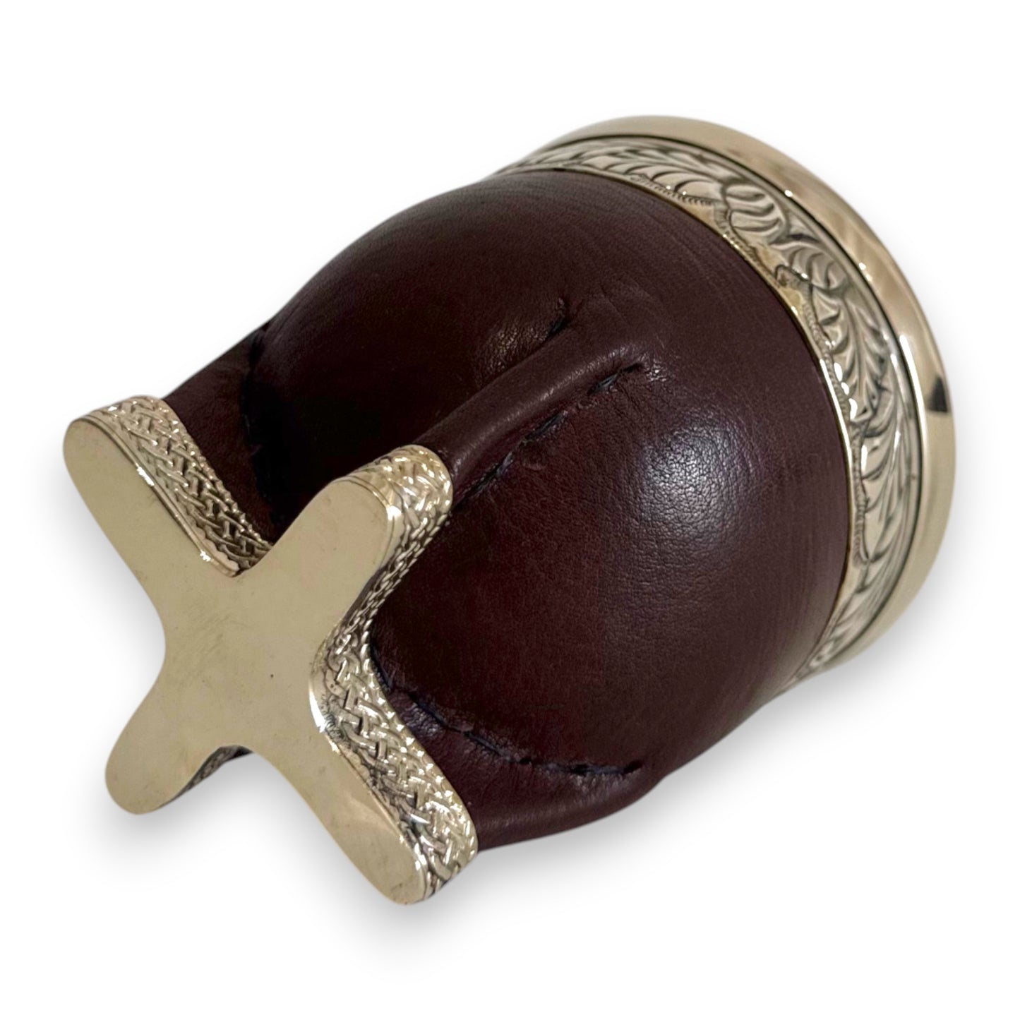 Mate Imperial Marrone in Cuoio con base, Virola decorata | Luxury