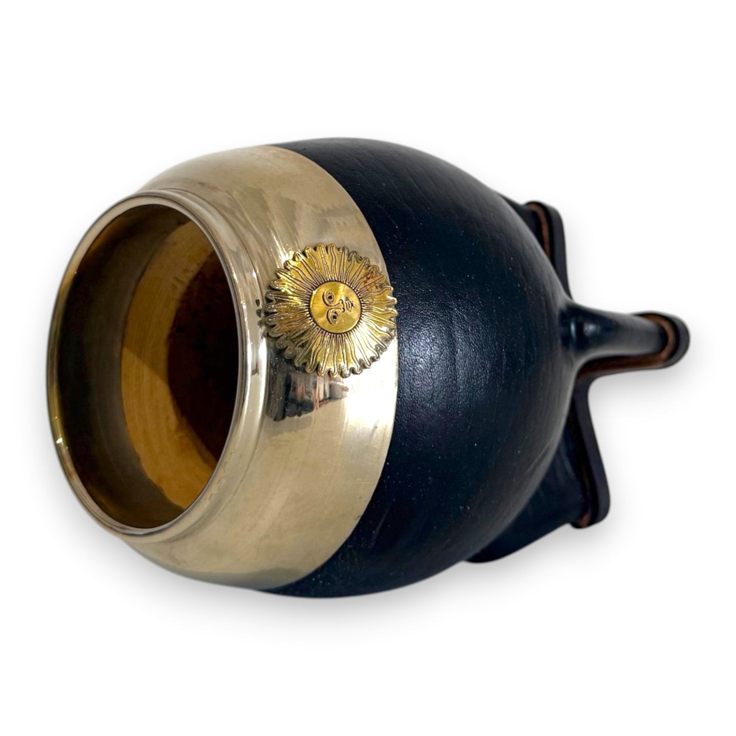 Mate Torpedo in Cuoio "Sol de Mayo" Nero e Virola Alpaca | Standard