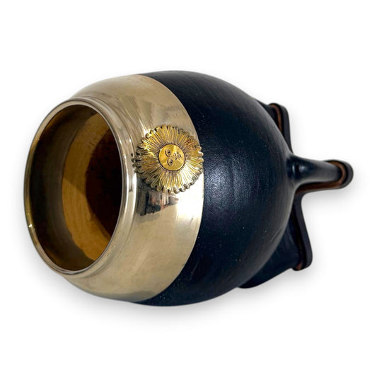 Mate Torpedo in Cuoio "Sol de Mayo" Nero e Virola Alpaca | Standard