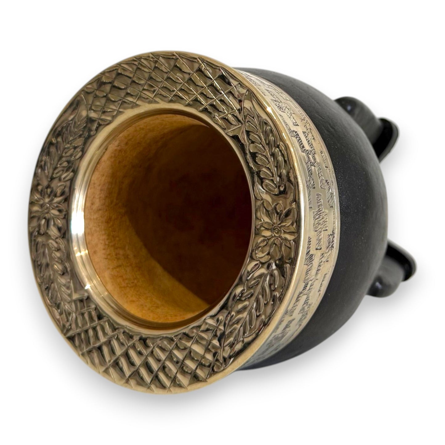 Mate Imperial in Cuoio Nero con Virola decorata in Alpaca | Standard
