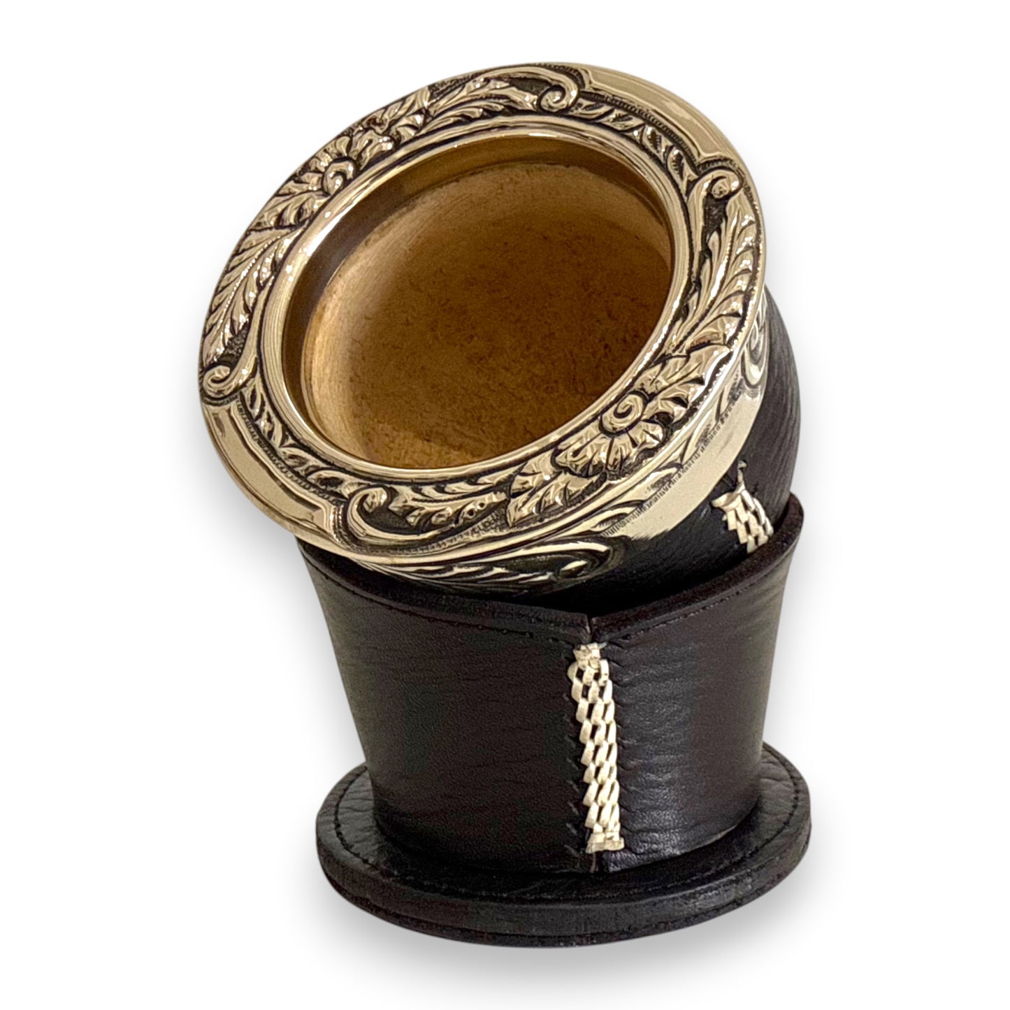 Mate Imperial Nero con "Posa" in Cuoio lavorato, Virola decorata e Cuciture IDM | Luxury