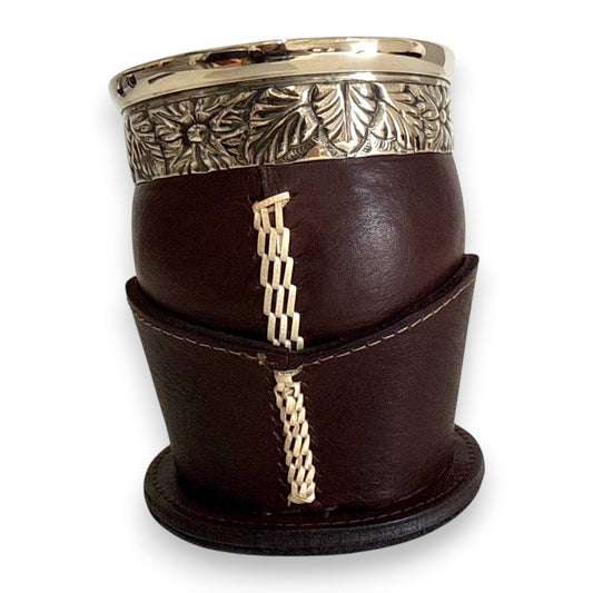 Mate Imperial Marrone con "Posa" in Cuoio lavorato, Virola decorata e Cuciture IDM | Luxury