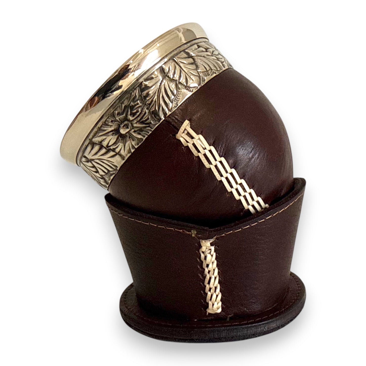 Mate Imperial Marrone con "Posa" in Cuoio lavorato, Virola decorata e Cuciture IDM | Luxury