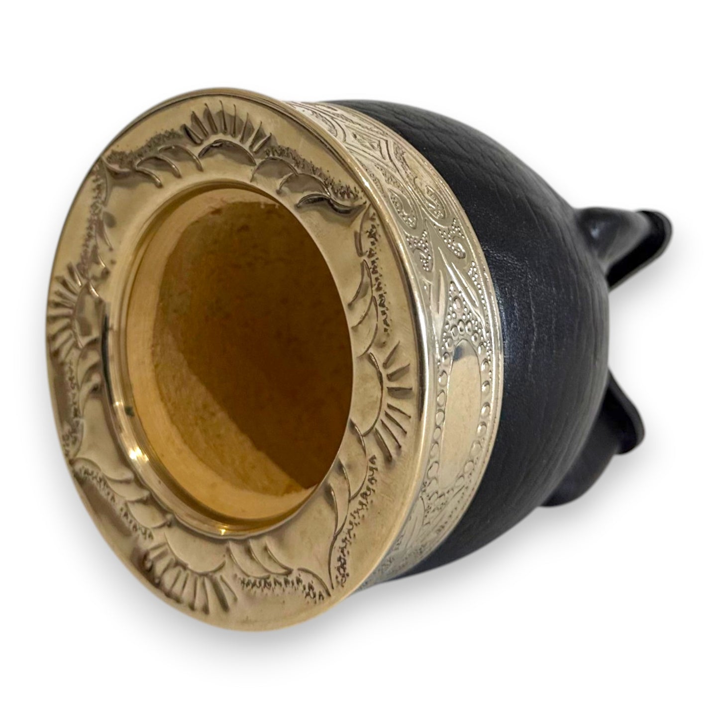 Mate Imperial in Cuoio Nero con Virola decorata in Alpaca | Standard