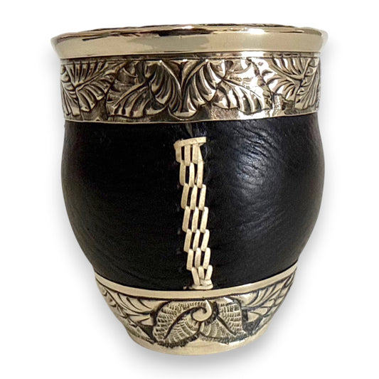 Mate Imperial Nero in Cuoio con base e Virola decorate e Cuciture IDM | Luxury