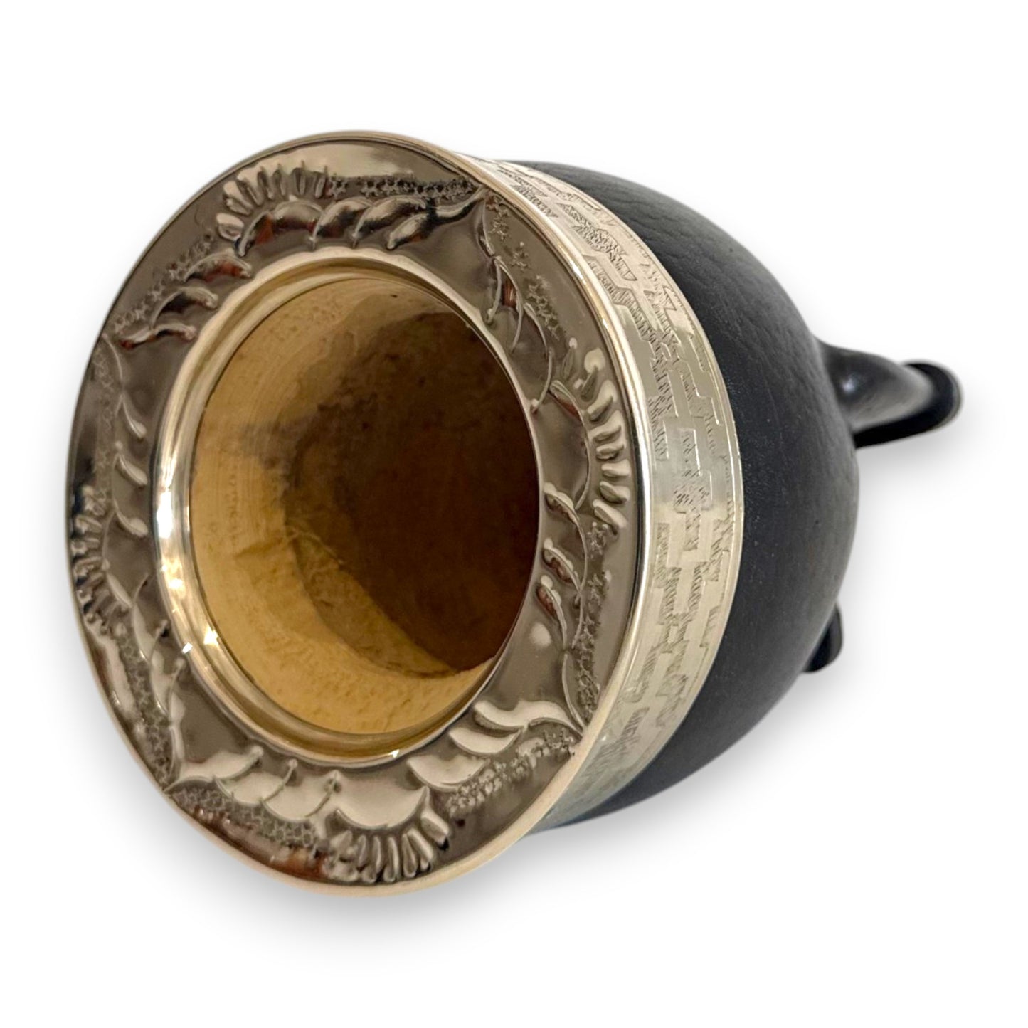 Mate Imperial in Cuoio Nero con Virola decorata in Alpaca | Standard
