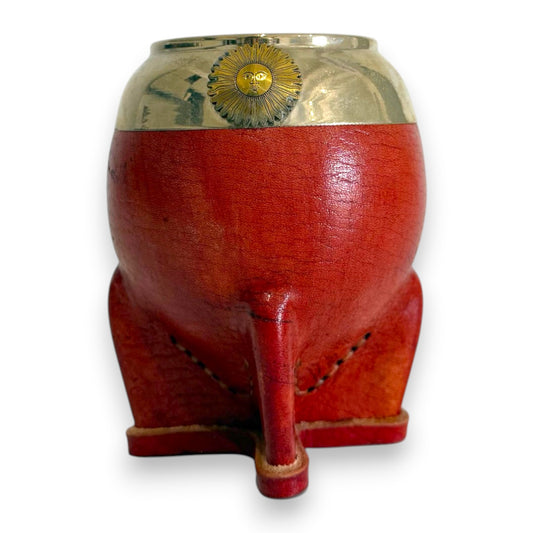 Mate Torpedo in Cuoio "Sol de Mayo" Rosso e Virola Alpaca | Standard