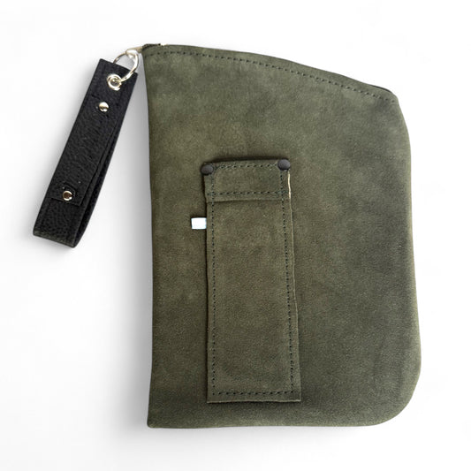 Yerbera In Cuoio Scamosciato Verde Militare “IDM” Con Porta Bombilla