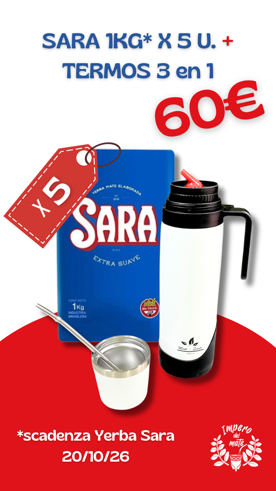 Combo Termos3in1 e Yerba Mate Sara Azul 5Kg