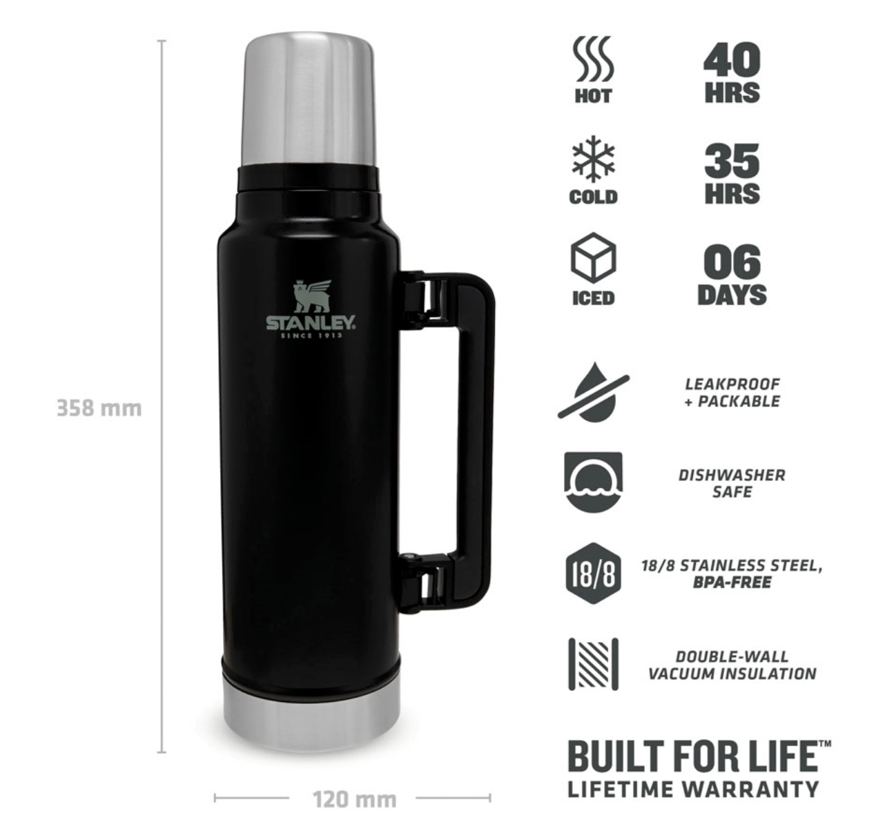 TERMOS STANLEY CLASSIC LEGENDARY BOTTLE "Matte Black Pebble" | 1.5qt  | 1.4L